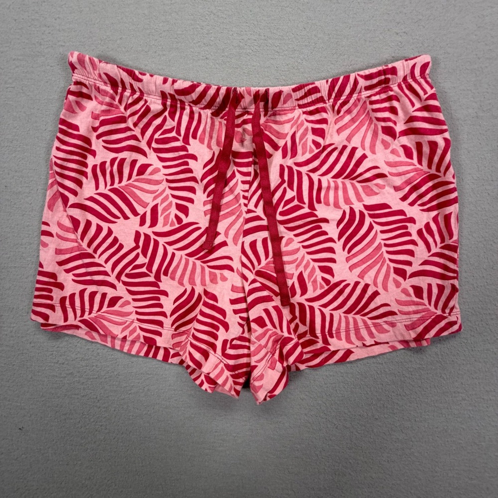 Nautica Pajama Shorts Womens M Good Pink Tropical Leaf Print‎ Drawstring Cotton